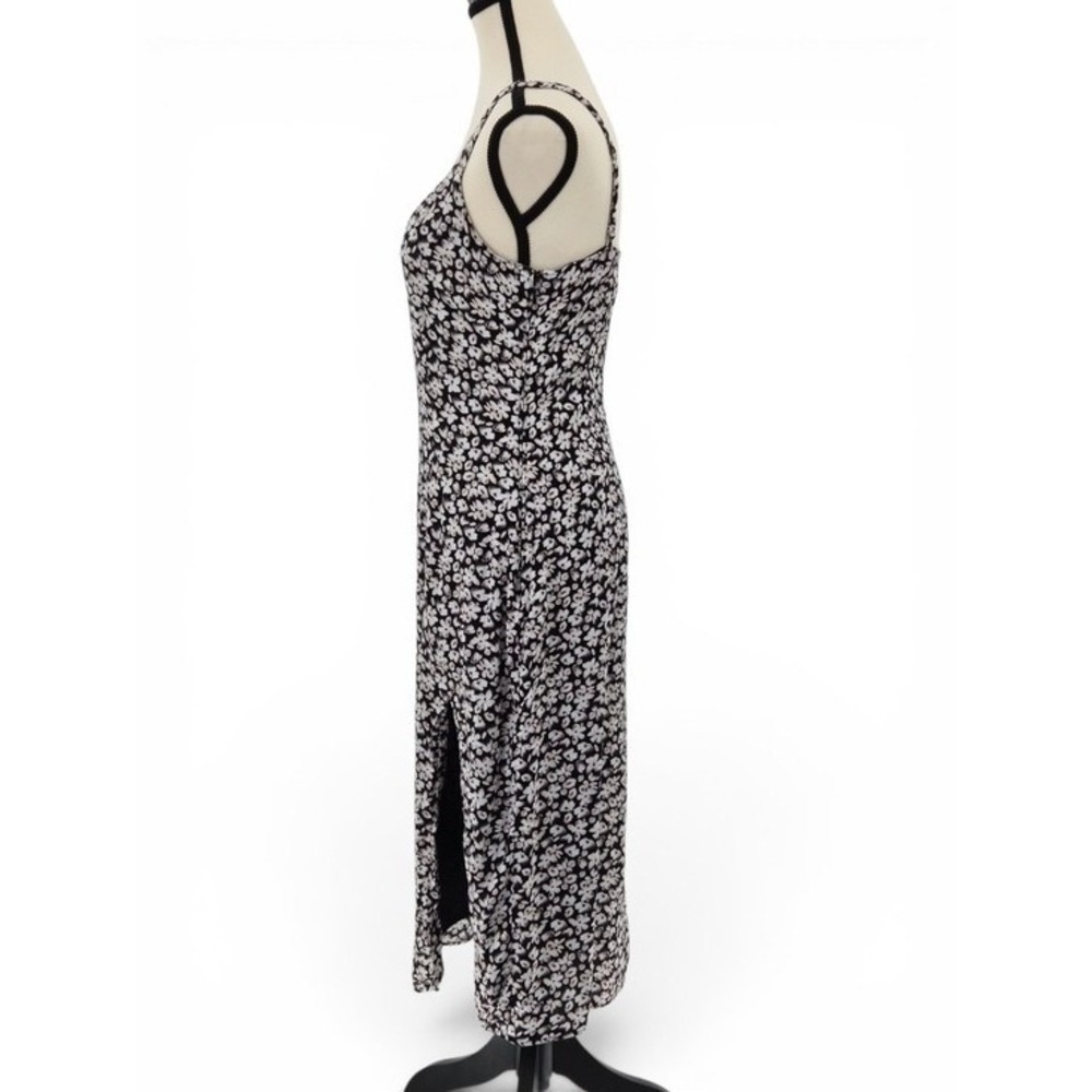 Abercrombie & Fitch Black Floral Midi Slip Dress S Viscose Side Slit Date Night - Picture 4 of 14